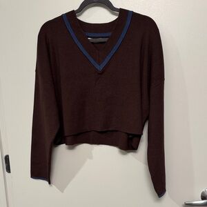 Oak + Fort V-Neck Sweater with Blue Trim